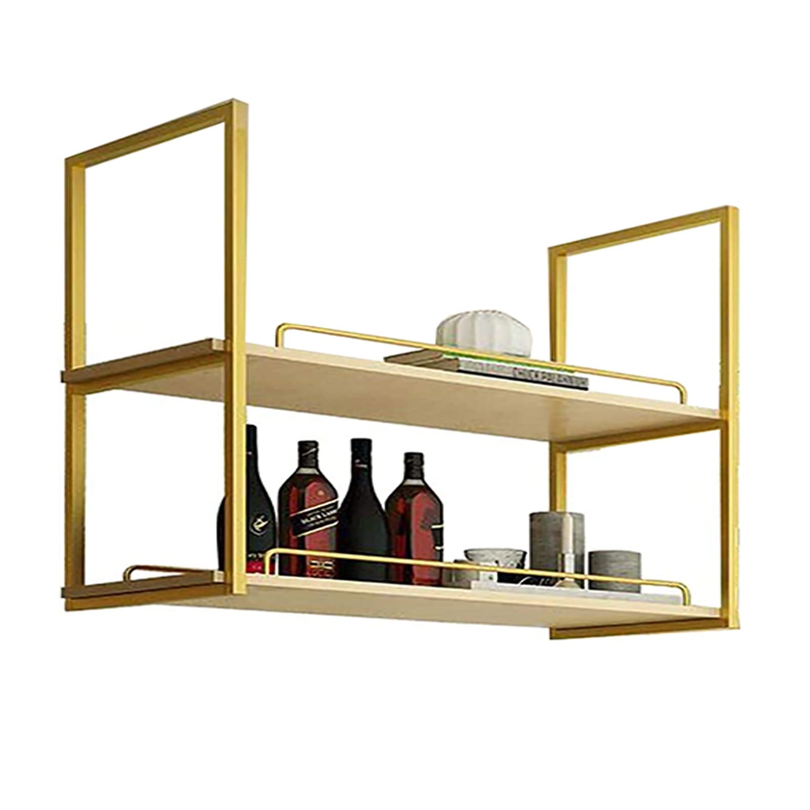 Étagère de plafond flottante en bois à 2 niveaux avec métal pour bouteilles