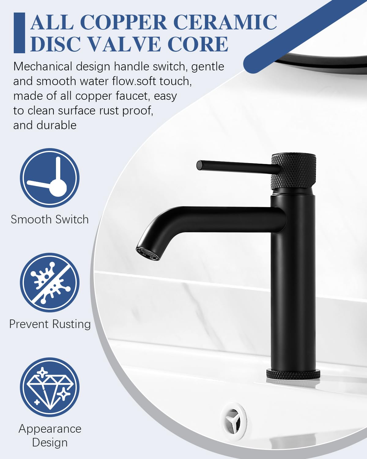 Basin Tap Mixer Black, Bathroom Sink Mixer Tap, Modern Monobloc Cloakroom Faucet, Single Lever Washroom Faucet - Image 3