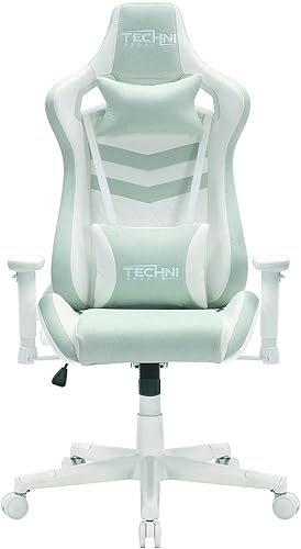 Miniatura 6 de Techni - Silla deportiva para videojuegos, estilo de carreras, color verde menta, blanco, silla ergonómica para computadora de oficina con espuma
