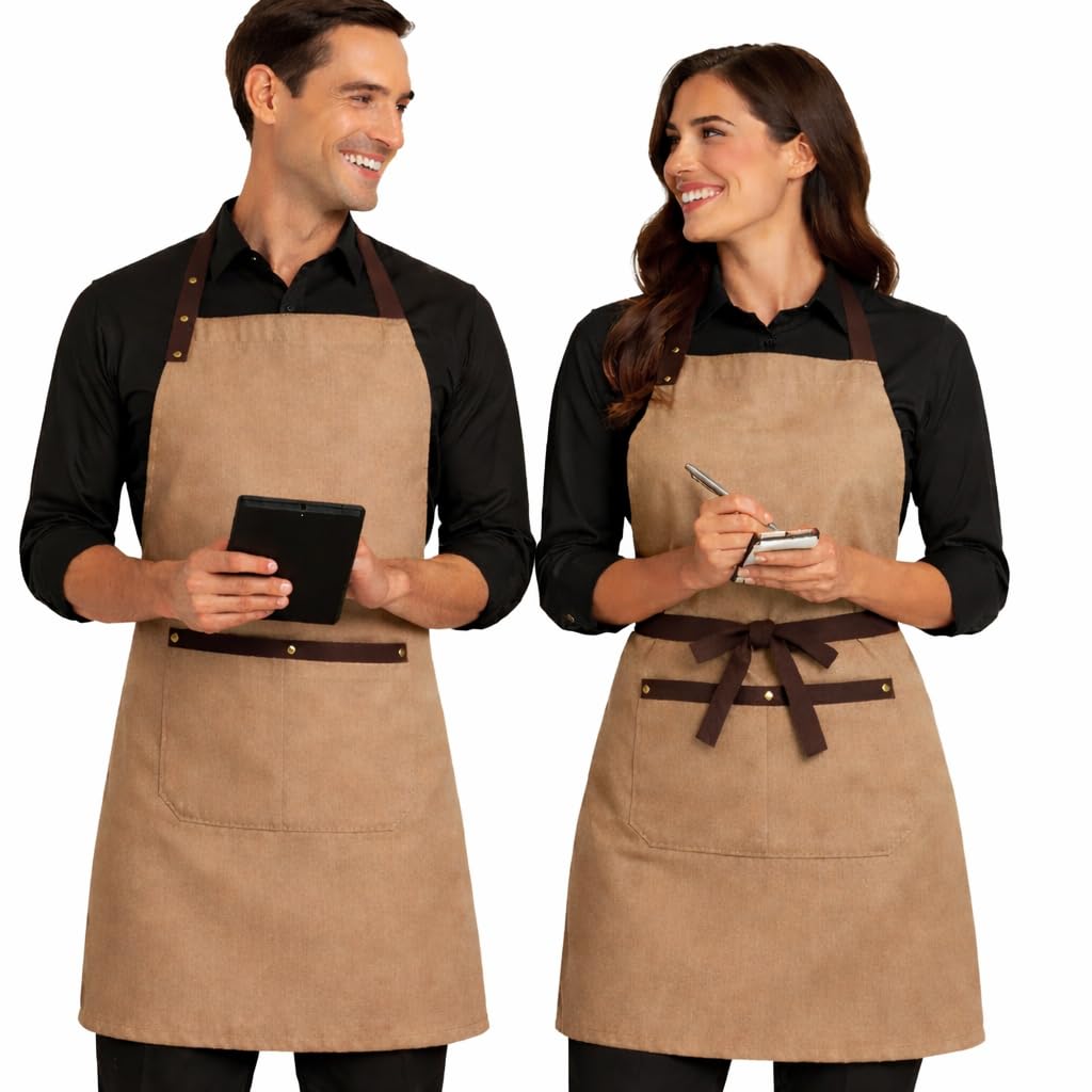 XChef Delantal cocina hombre mujer –Pack 2 unidades. Mandil Camarero. 2 bolsillos, Antihumedad. Ajustable al cuello con 3 corchetes, sin necesidad de plancha