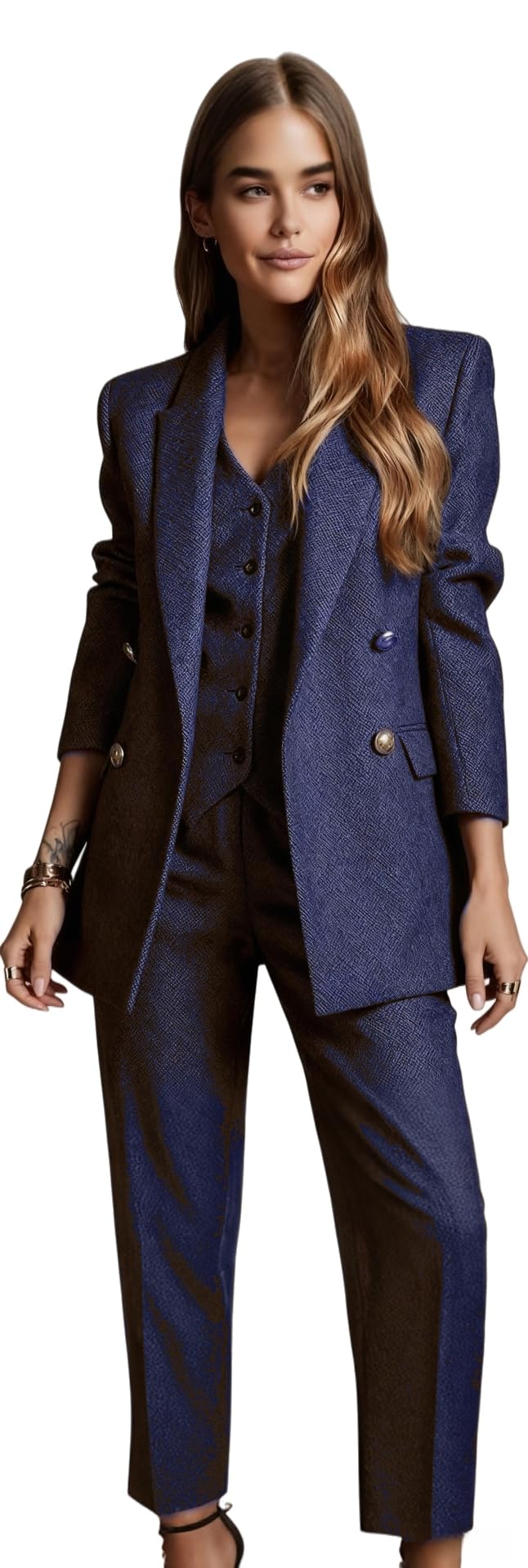Herringbone Tweed Pants Suits Women 3 Piece Sets Tuxedo Blazer Vest Set Business Professional Outfits