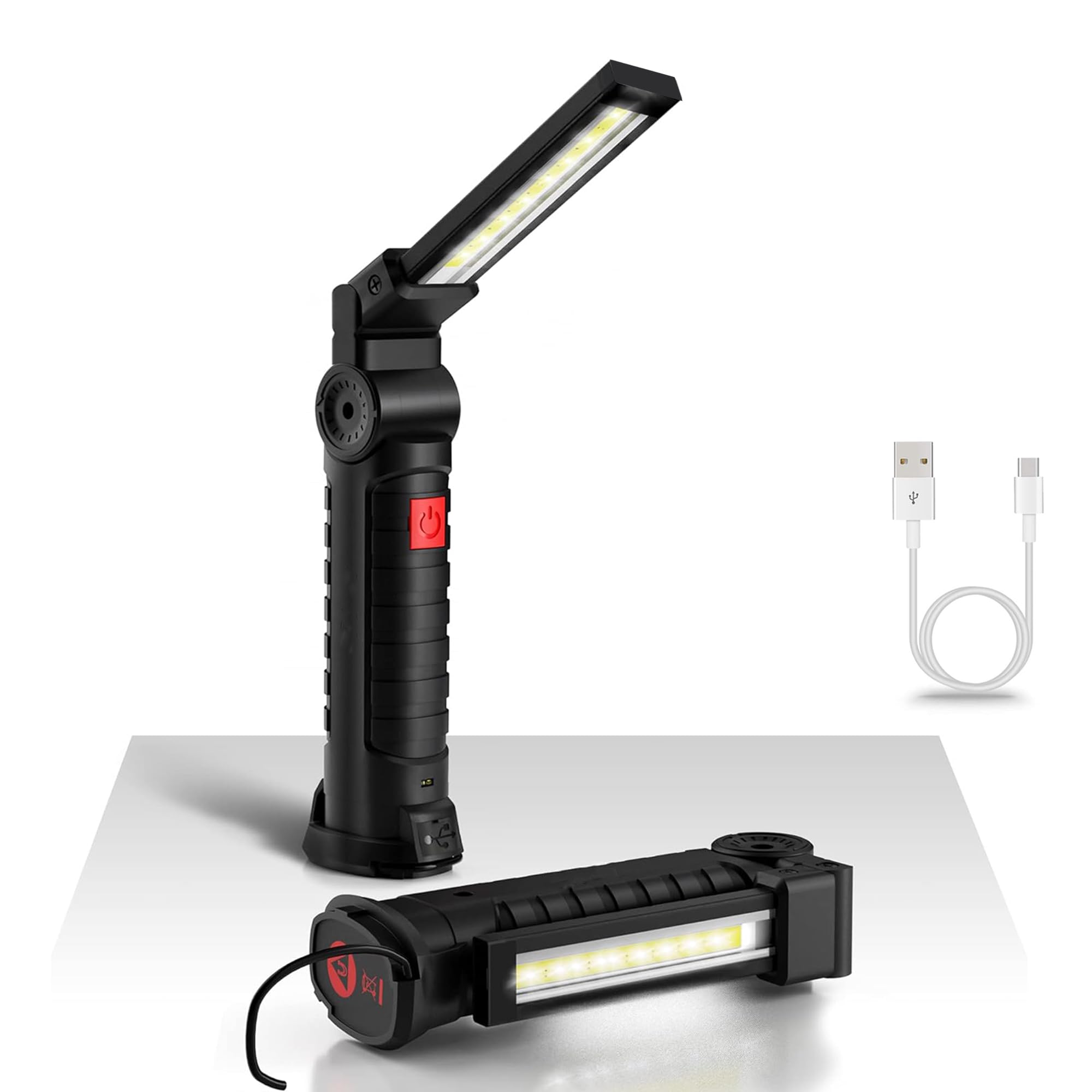 Portable Rechargeable Torch LED Flashlight with 4 Lighting Modes, Magnetic Base, Hanging Hook & 360°Degree Ambient Light, Emergency Light with for Car Home, Emergency, Camping, Garage