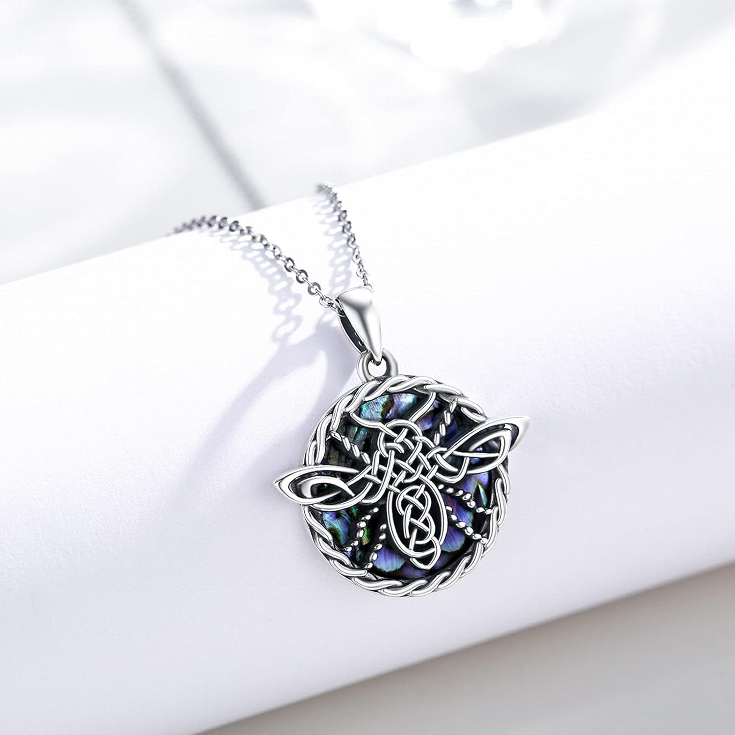 Bee/Horse/Owl Celtic Knot Necklace 925 Sterling Silver Abalone Shell Bee/Horse/Owl Celtic Pendant Necklace Jewelry Gifts for Women Girls - Image 2