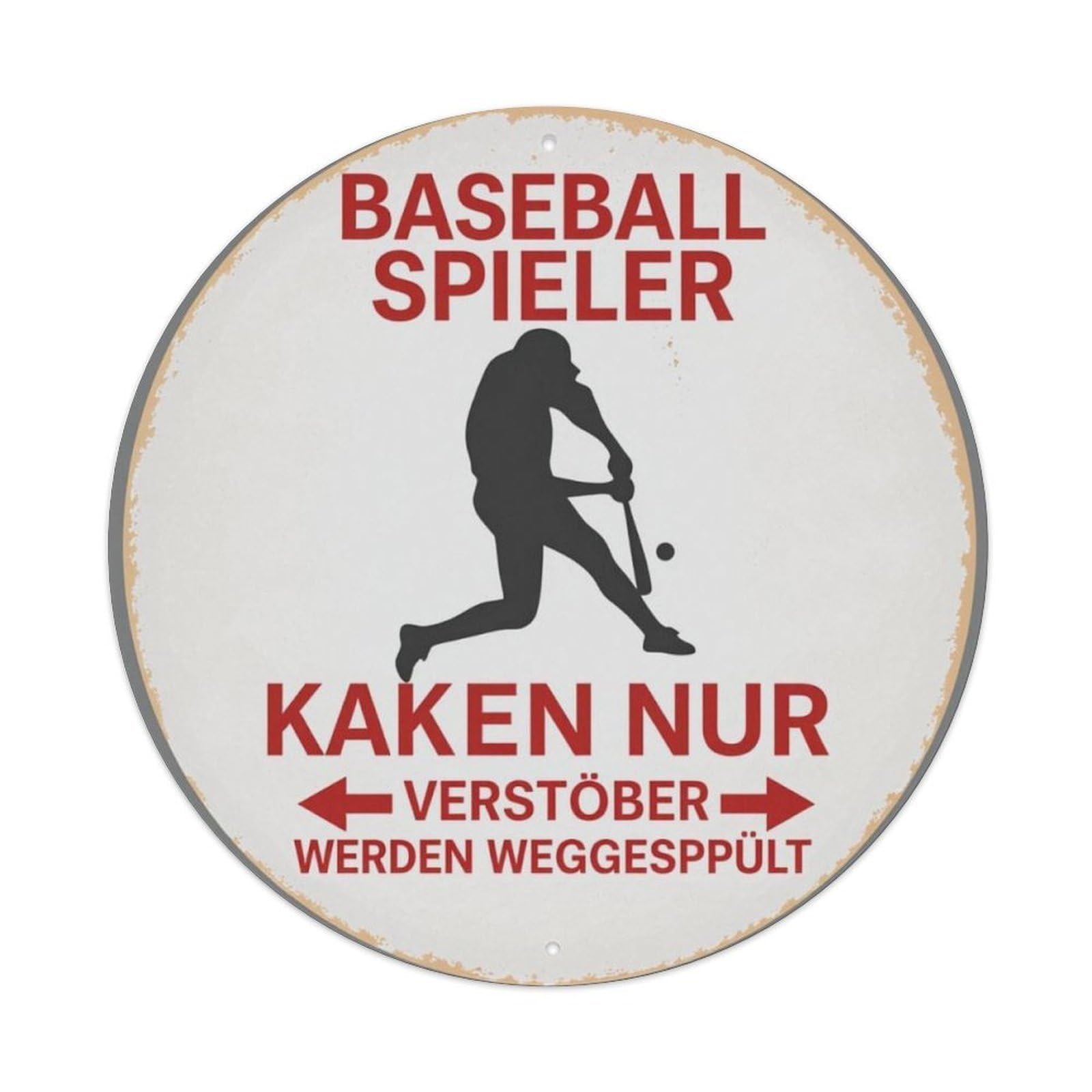 Vintage German Baseball Batter Funny Round Tin Sign Vintage Aluminium Metal Sign, Retro Wall Decor for Home, Bar, Garage & Farmhouse 20x20cm