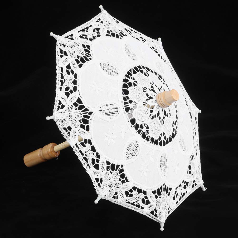 Vintage Parasol Umbrella, Lace Parasol, Small Lace Parasol Umbrella Photo Prop Umbrella for Decoration Photo Tea Party (White Small)