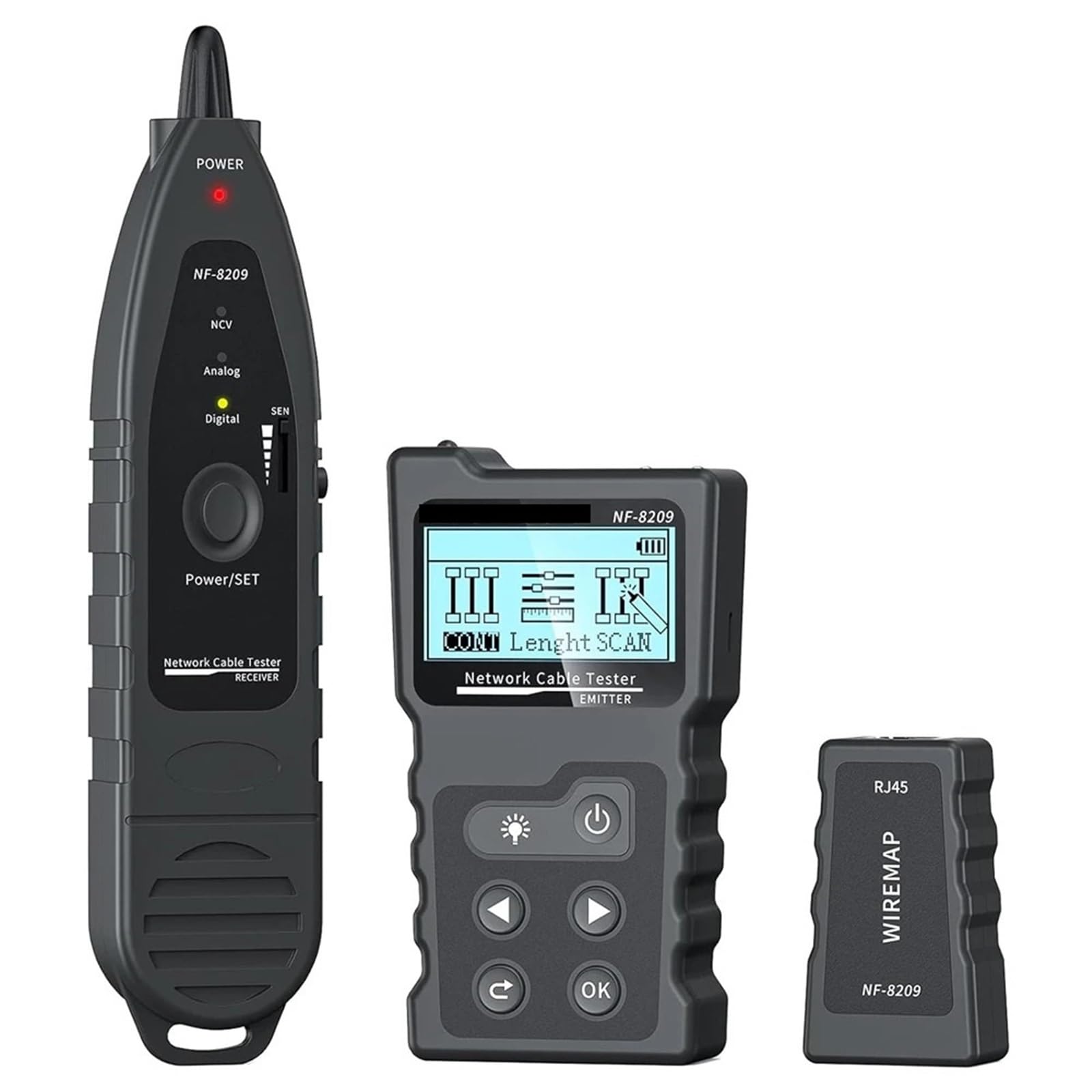Localizzatore di Cavi, Tester for cavi di rete NF-8209, misuratore lunghezza, display LCD, strumenti PoE