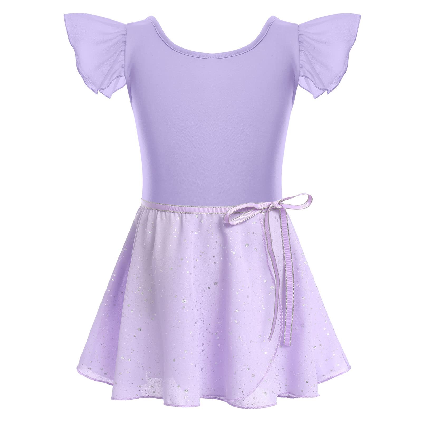Ballet Leotards for Girls Ruffle Crisscross Straps Dance Leotards with Sequin Butterfly Ballet Wrap Skirt 2PCS Toddler Ballet Outfit Kids Ballerina Costume Dancewear Purple - Sequin Dots 9-10 Years