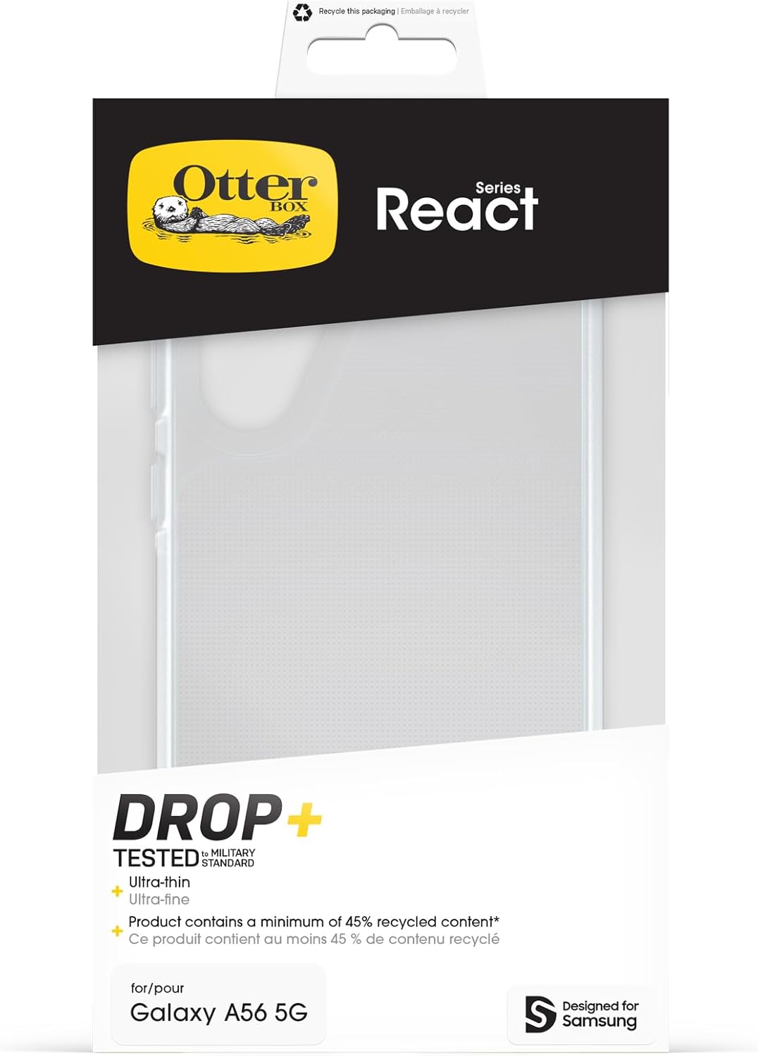 OtterBox Samsung Galaxy A56 5G React Series Case - Clear, Ultra-Thin, Pocket-Friendly, Raised Edges Protect Camera & Screen, Wireless Charging Compatible