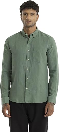 SNITCH Aurelio Green Plain Linen Shirts