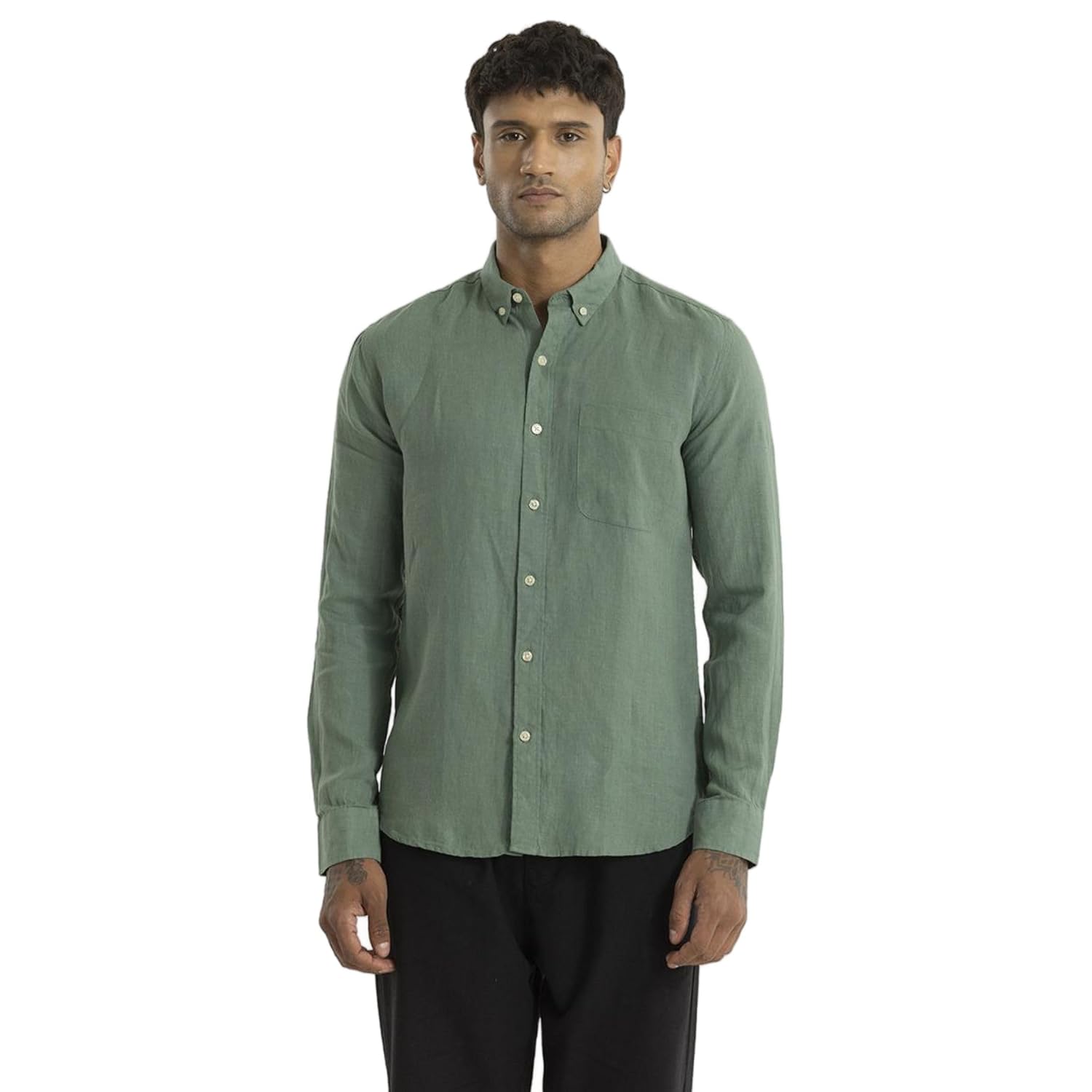 SNITCH Aurelio Green Plain Linen Shirts