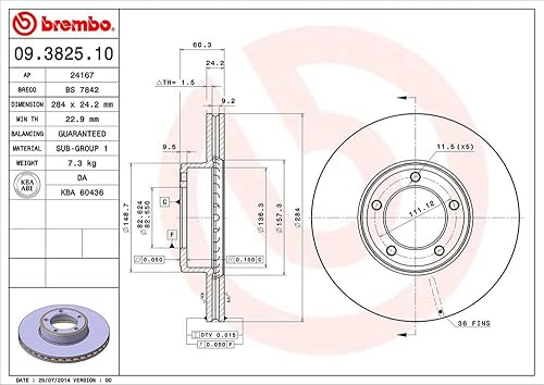Miniatura 2 de Brembo 09.3825.10 Rotor de freno delantero ventilado estándar DAIMLERJAGUAR OEM # CAC2647