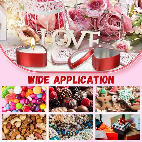 Funnymoom 24 Pcs 6.5 oz Heart Shaped Metal Tins with Clear Window Lids, Valentine\'s Day Candle Tins Empty Heart Shaped Box, Metal Candle Tins for Candle Making, Candies, Gifts & Treasures(Red)