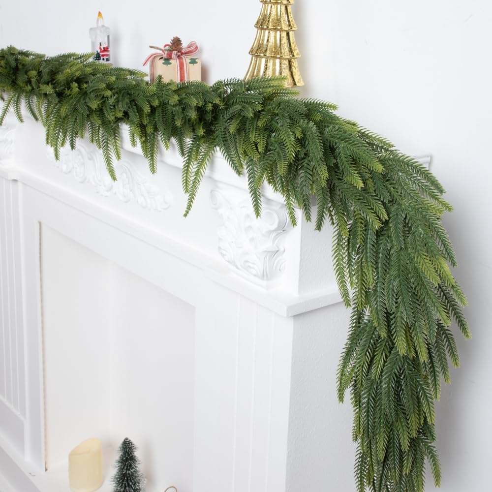 6 Ft Norfolk Pine Garland Real Touch, Realistic Christmas Garland Faux Greenery Winter Pine Garland for Fireplace, Stairs, Table, Mantle, Wall, Indoor&Outdoor Christmas Decorations - Image 2