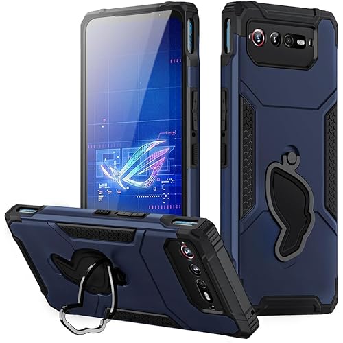 Armor Case for ASUS ROG Phone 6 ROG Phone 6 Pro Case with Kickstand & Camera Protector Full Body Protection Rugged Shockproof Case (Blue)