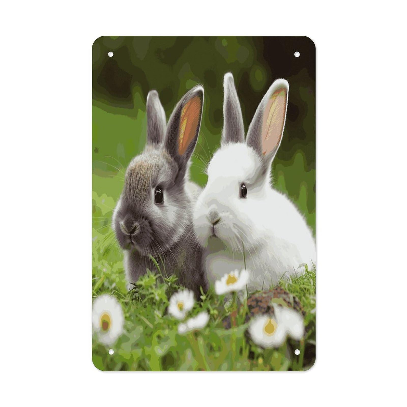 LDGSUPH Two Little Cute Rabbits Wall Art Prints Folded Edge Iron Sheet Painting with Holes for Wall Prints Decorative Picture Metal Signboard Decor Painting for Outdoor Indoor Wall Decor