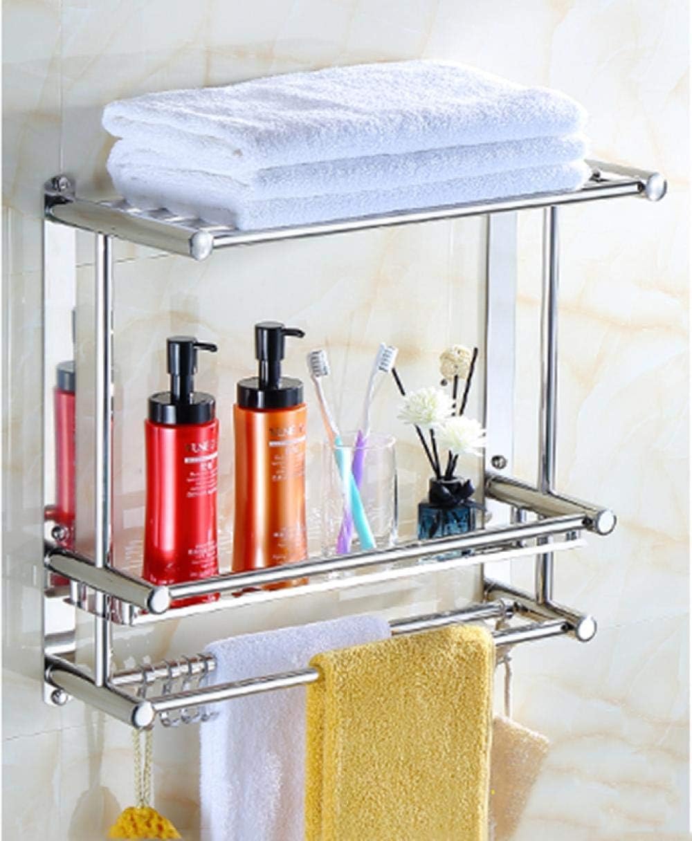 Towel Rack Multiple Towel Rack Double Layer Stainless Steel Towel Rack Shelf Wall Mounted Towel Rails with Hooks for Kitchen Bathroom-E-40cm (A)