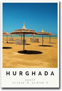 GHTYER Canvas Wall Art Prints Hurghada Poster Colorful Print Hurghada Wall Art Hurghada Photo Decor Hurghada Travel Print Kitchen Dining Room Wall Home Decoration 12x18inch wood Frame