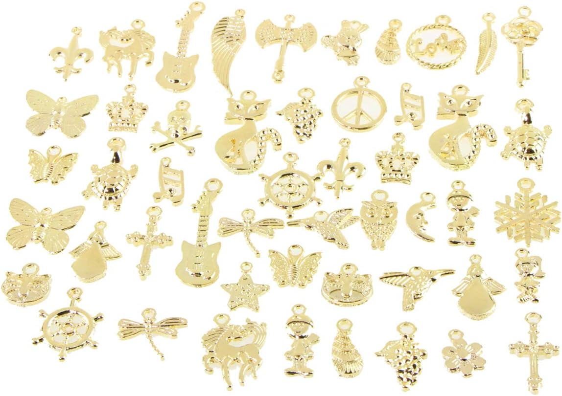 50pcs Charms for Jewelry Making ,Dainty Tibetan Gold Charms Pendants Crafting Accessories for Necklace Bracelet Ankle Jewelry DIY Making