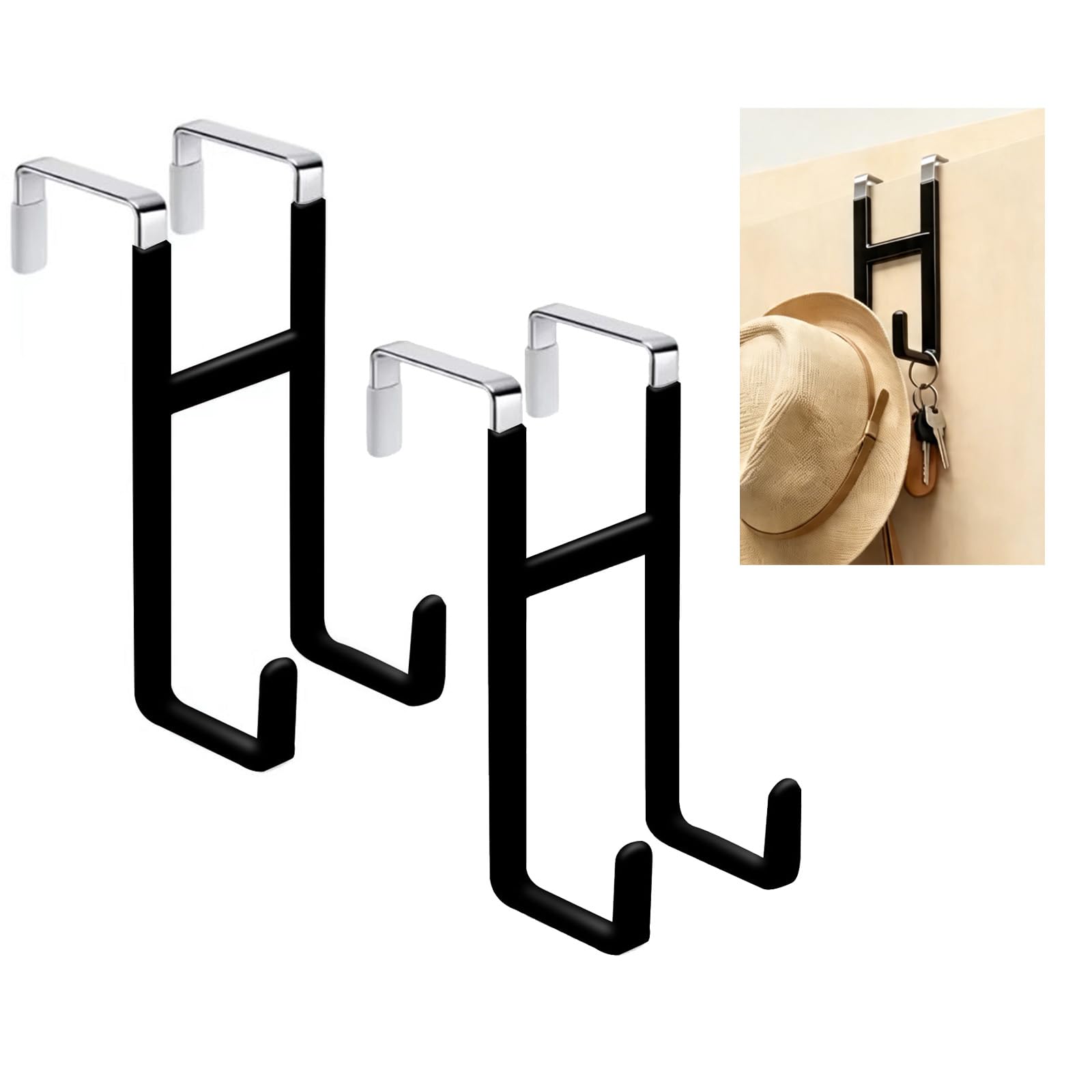 Trispityor Over Door Hanger, 2PCs Over Door Hooks Door Hanger Door Hook Over the Door Hanger Over the Door Hook with Dual Hook Heavy Duty Metal Hanger for Hanging Clothes Towels Hats Bags (Black)