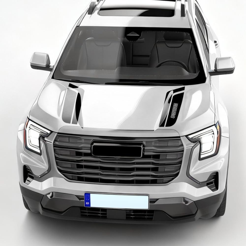 Decal Sticker Vinyl Hood Bonnet Racing Stripes Kit Sport Edition Graphics Compatible with GMC Terrain Denali (Matte Black)