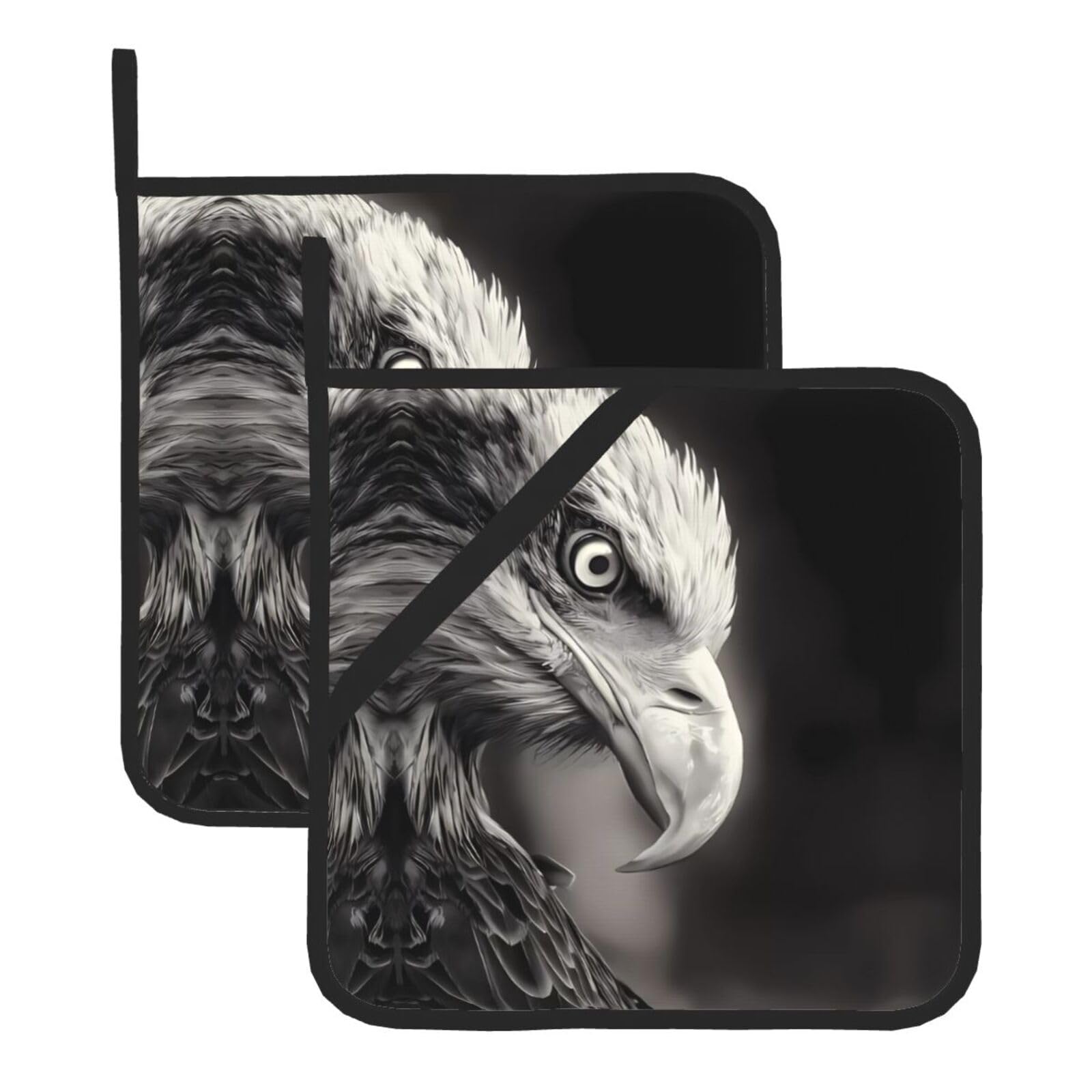 HJFCZH Eagle black and white Prints Square Hot Pads for Kitchen Counter - Waterproof Pot Holders, Durable Heat Resistant Throw Layers for Serving, Oven & BBQ - 2 Pack