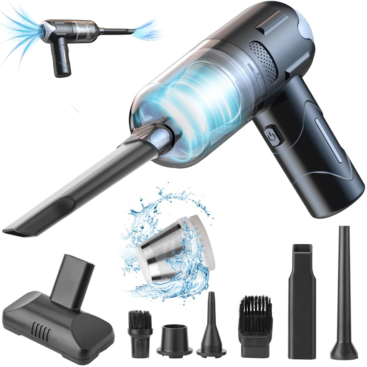 LeKaufen 6000 Pa Handheld Vacuum Cleaner Car, Ultra Strong 3-in-1 Handheld Vacuum Cleaner, Wireless Mini Vacuum Cleaner, 120 W Car Vacuum Cleaner, Handheld Vacuum Cleaner Battery with Type-C Charging