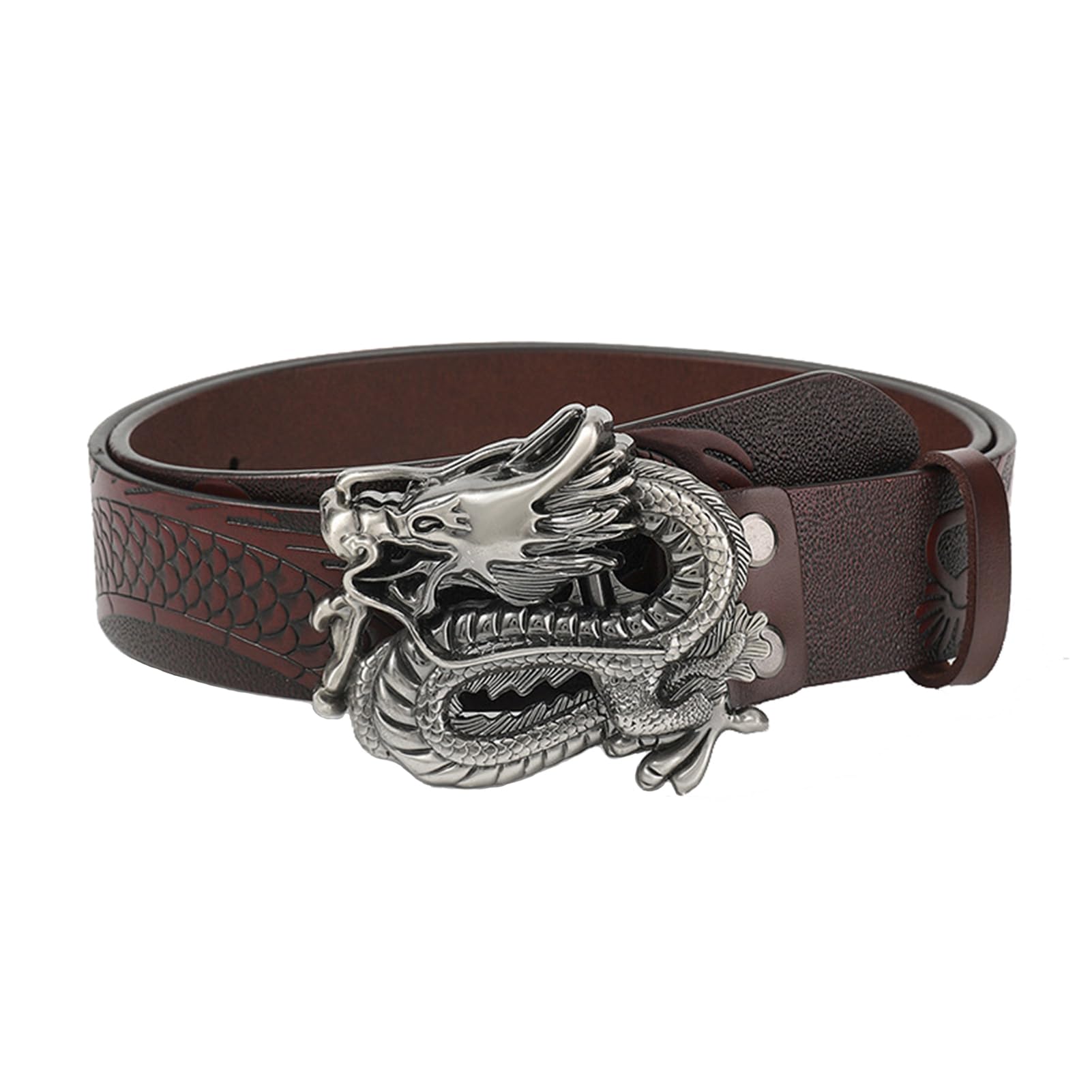 Cintura Western Country Vintage In Vera Pelle, Incisione Drago Con Fibbia Argento, Larghezza 3,5 Cm Per Cowboy Cowgirl