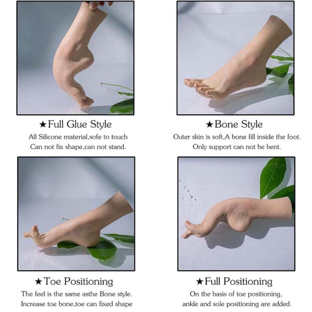 TDHLW Pieds en Silicone Femme, Modèle de Pied avec Choix de Couleur D'ongle, Pied de Mannequin Femme en Silicone avec Affichage d'os Bijoux Sandale Chaussure Chaussette,B,35