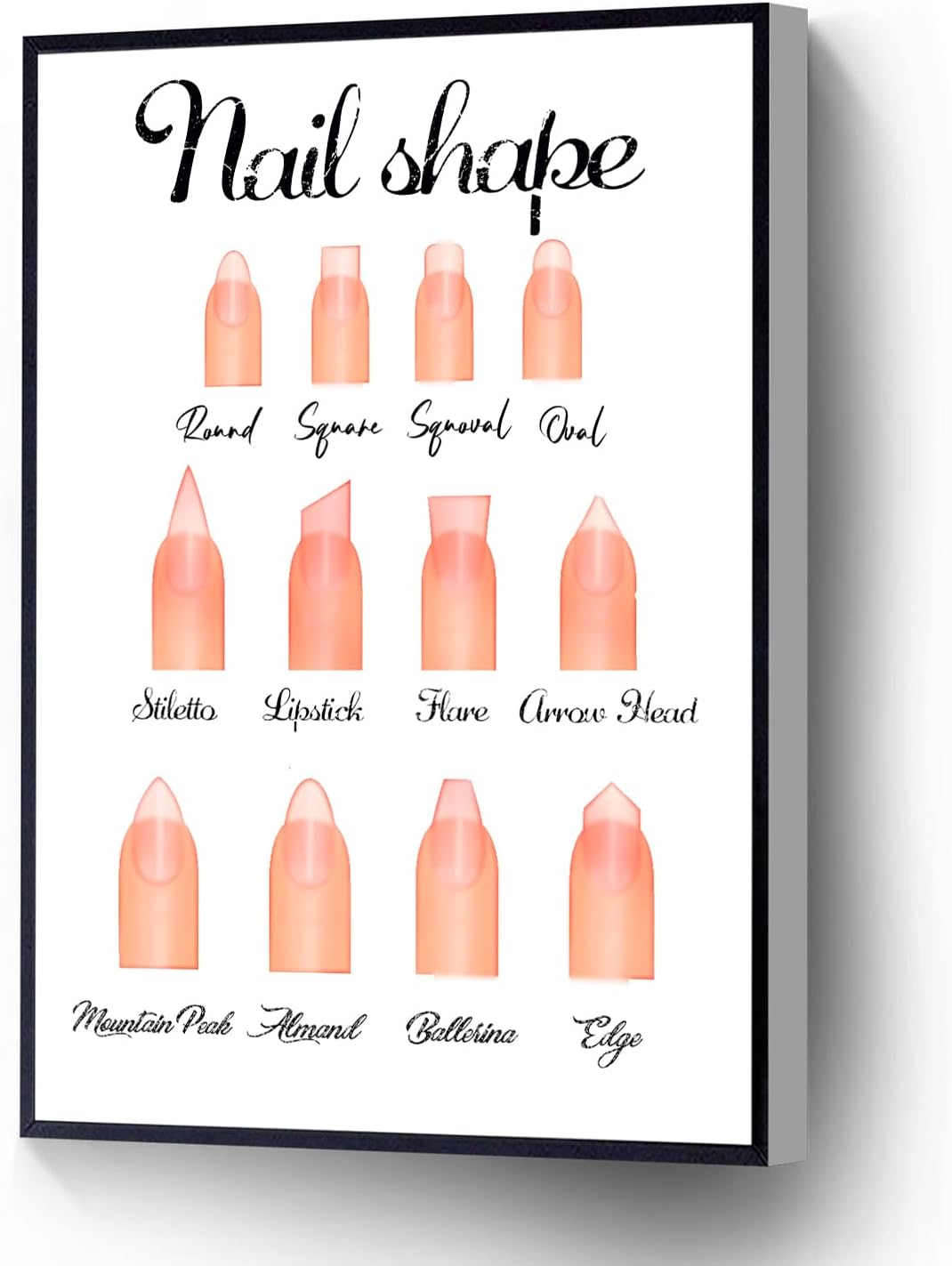 Nail Shape Canvas Print Manicurist Salon Poster Beauty Studio Wall Art Ready To Hang For Living Room Bedroom Office School Artwork Wall Decor(Wood Framed 8 X 10)