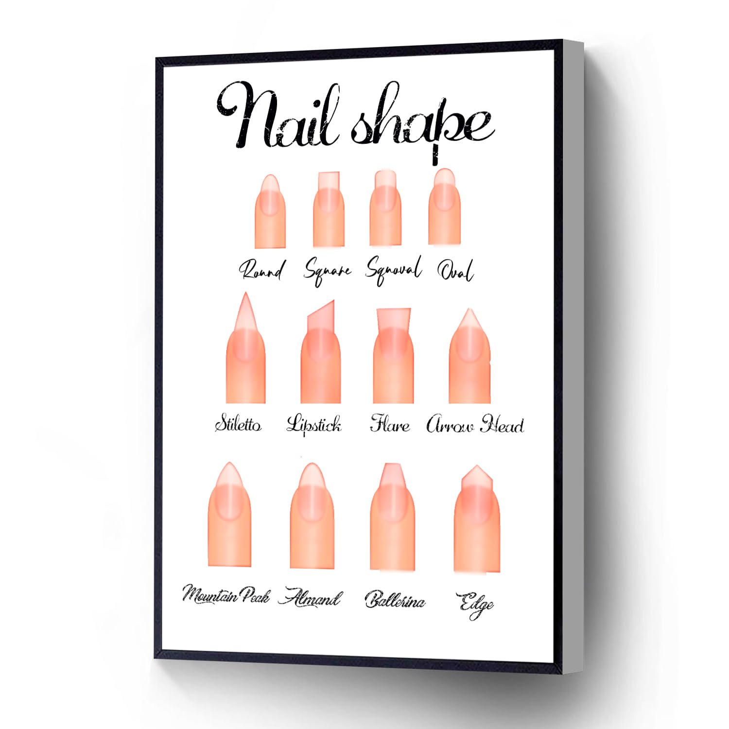 Nail Shape Canvas Print Manicurist Salon Poster Beauty Studio Wall Art Ready To Hang For Living Room Bedroom Office School Artwork Wall Decor(Wood Framed 8 X 10)