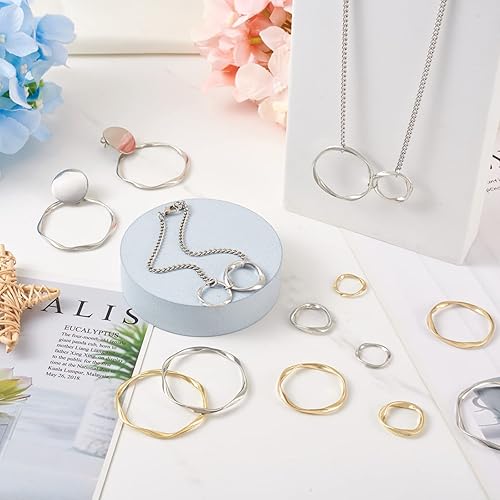 Vista 109 de FASHEWELRY Anillos de acero inoxidable 70cs con eslabones de corazón, 4 tamaños, de metal con forma de corazón, bisel abierto, conectores