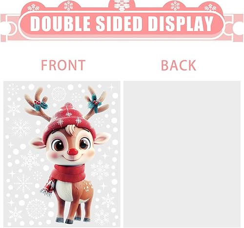 Miniatura 5 de CCINEE 8 hojas de calcomanías navideñas para ventana, de doble cara, copos de nieve, Papá Noel, reno, muñeco de nieve, calcomanías para decoración