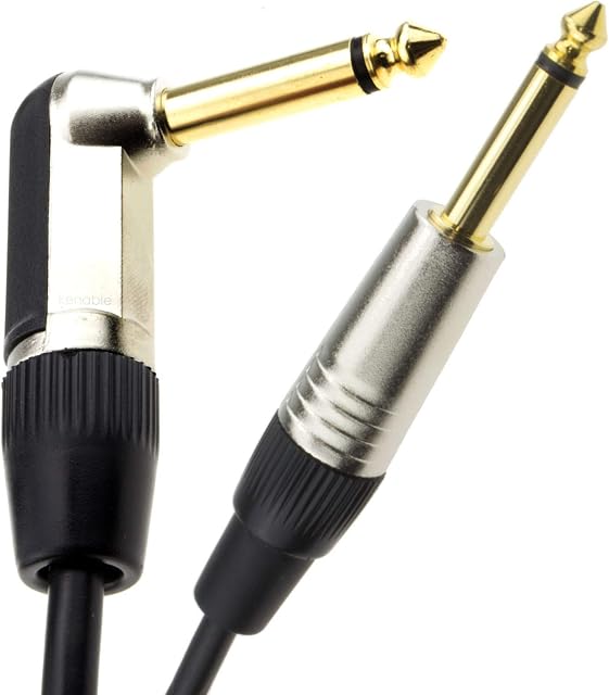 kenable GOLD Right Angle MONO Jack 6.35mm Guitar/Amp LOW NOISE Cable Lead 3m [3 metres]