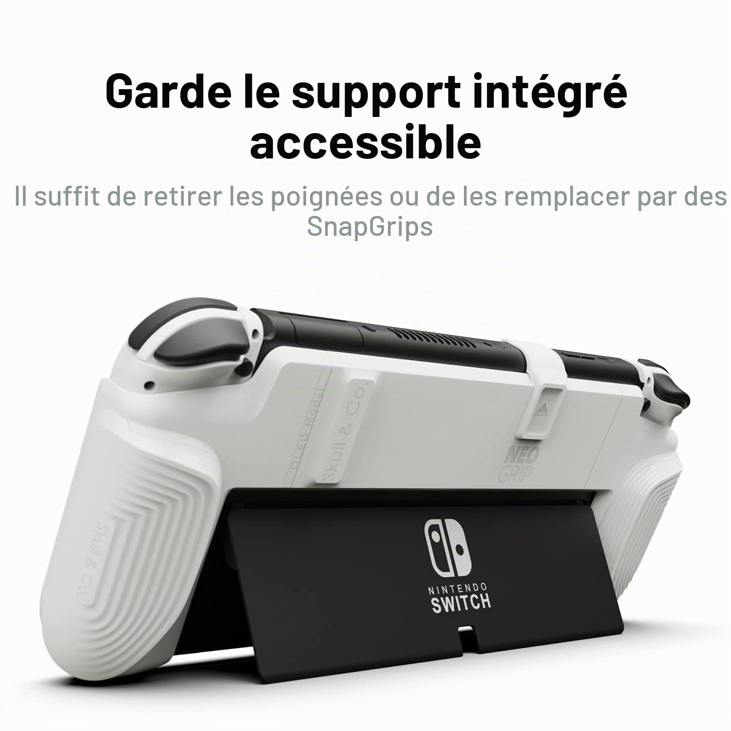 Skull & Co. NeoGrip pour Switch OLED et Modèle Régulier: Un Coque Dure Poignée avec Poignées Interchangeables [pour s'adapter à Toutes les Tailles de Mains] [sans Étui de Transport]-Bleu néon et Rouge