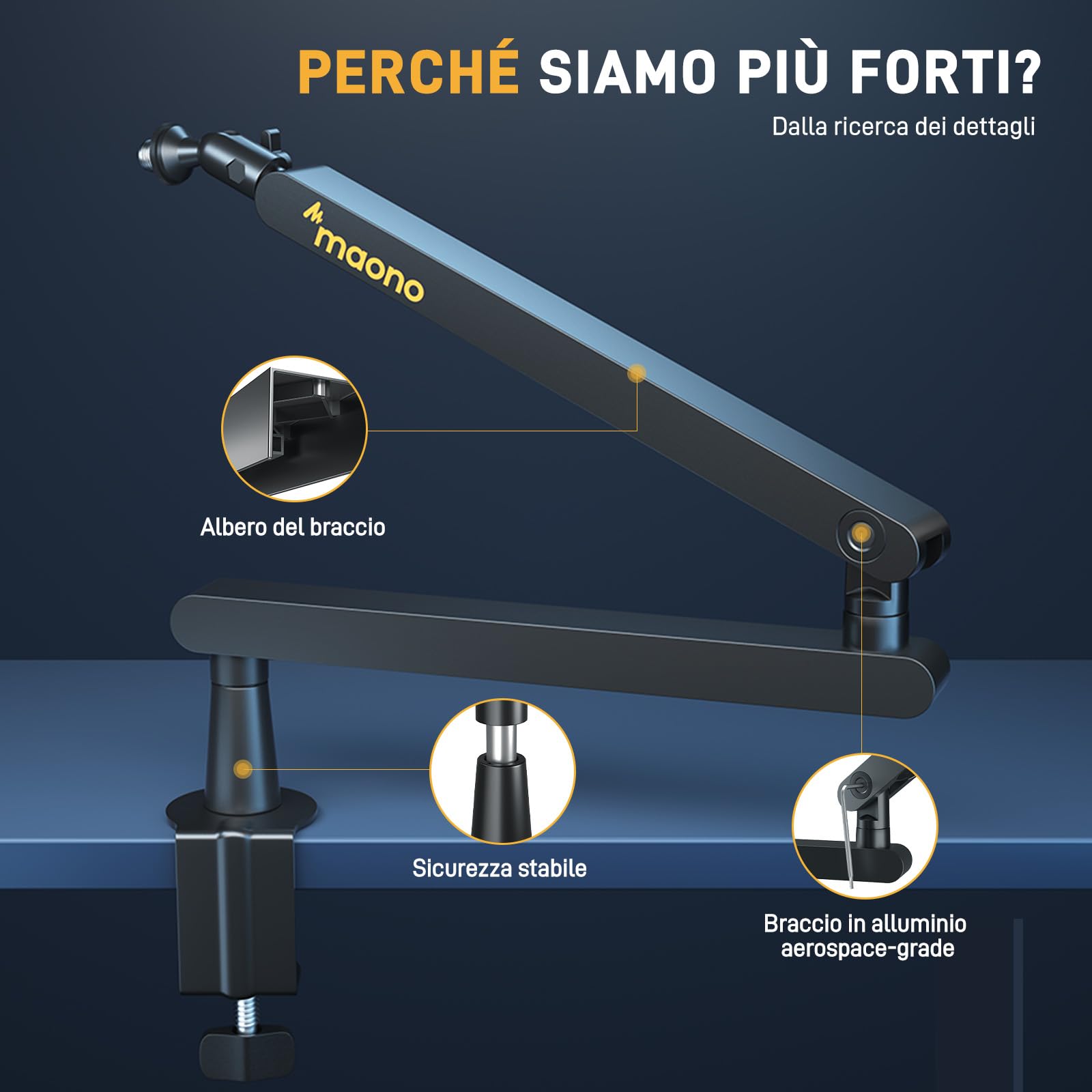MAONO Bras Microphone - Bras Microphone Low Profile avec Gestion de Câbles, Espace de Travail Épuré, Pince de Bureau, Réglage Précision pour Podcast/Streaming/Gaming/Bureau Domicile - BA92 Noir