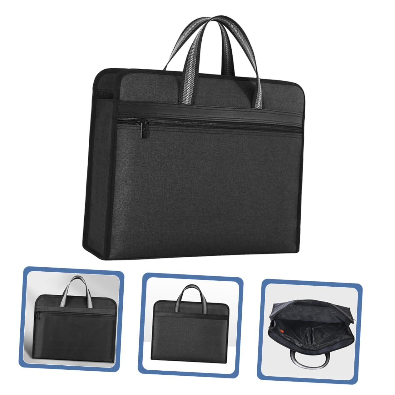 NUOBESTY Reißverschlusstasche aus Canvas mit Tragegriff, Mehrlagig, Schwarz | Reisen und Meetings, Sichere Aufbewahrung von Akten, Professionelles Design