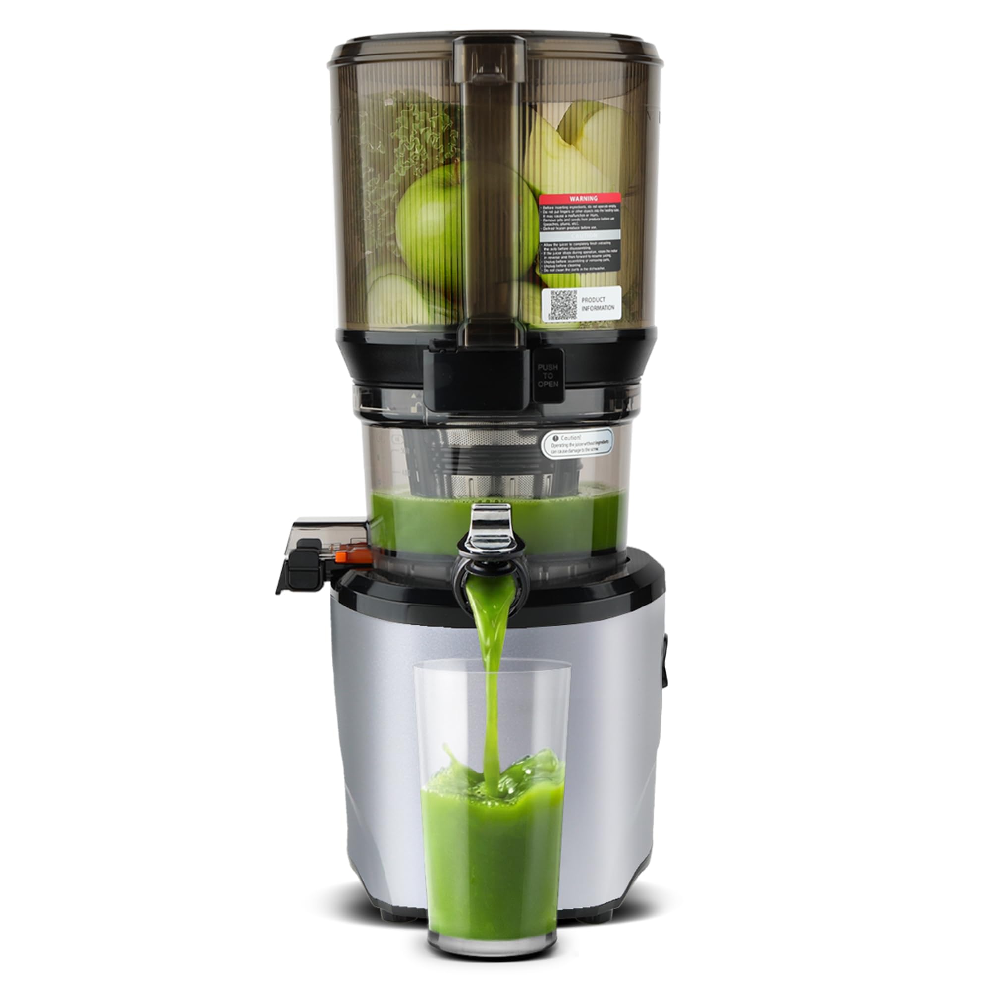 Kuvings AUTO10 Cold Press Juicer Silver - Hands-Free Electric Masticating Juicer Machine With 240W Motor - Very Quiet With 100 Oz Batching Hopper for Juice, Smoothies, Nut Milk, and Sorbets