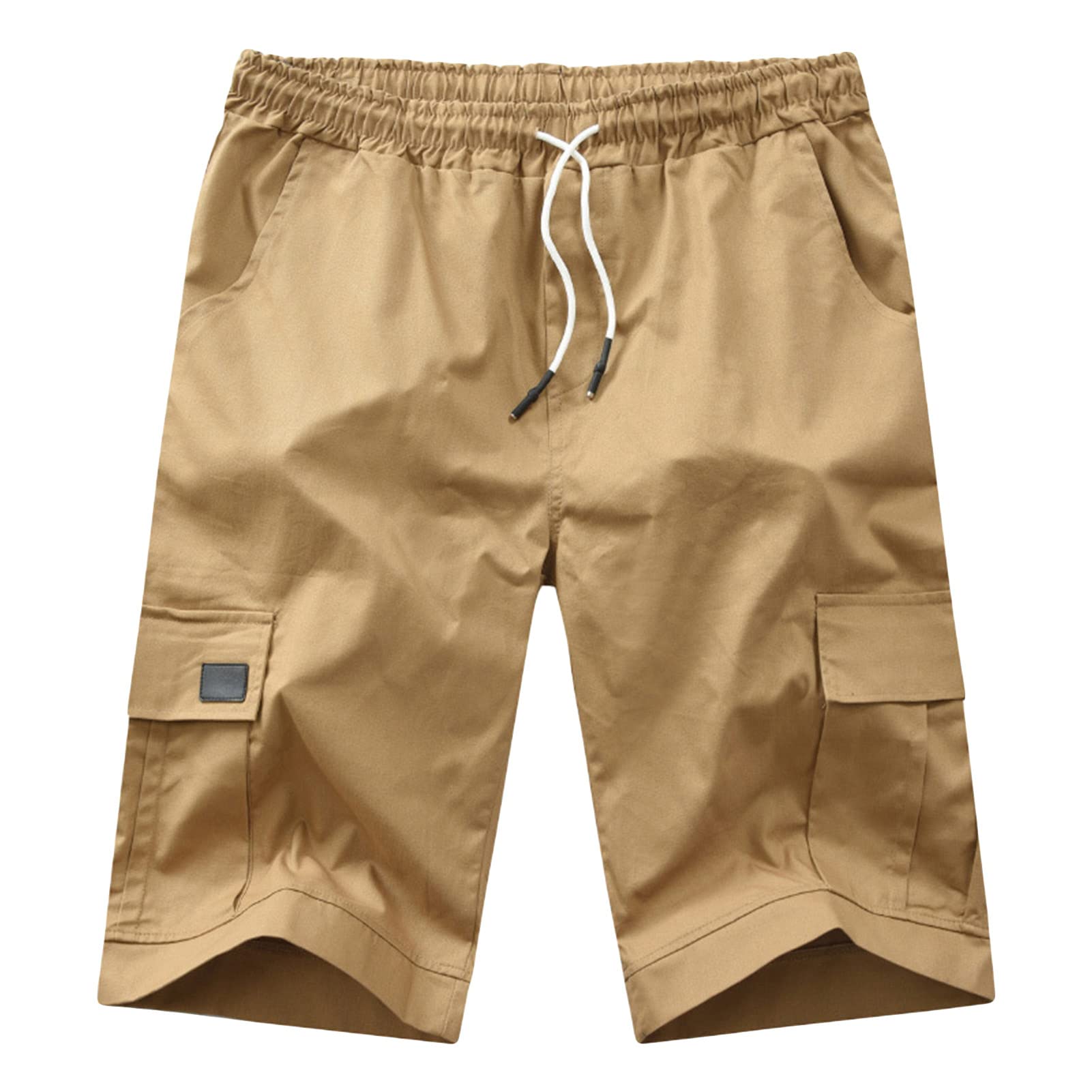 Maiyifu-GJ Men's Casual Multi Pocket Short Pants Elastic Waist Relaxed Fit Cargo Shorts Loose Fit Lightweight Outdoor Shorts (Khaki,4X-Large)