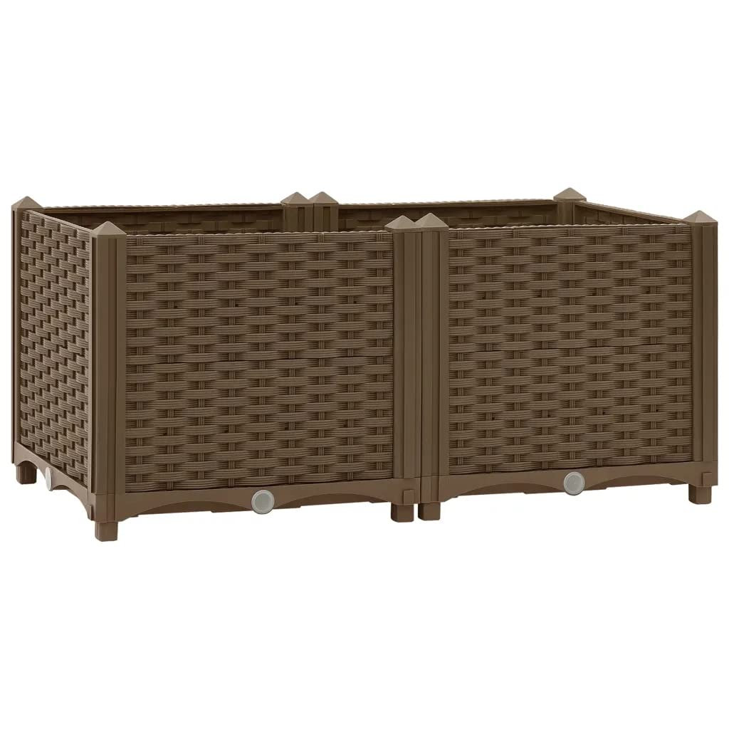 vidaXL Brown Rectangular Planter - Raised bed with Durable Polypropylene for Patios, Gardens, Balconies - 80x40x38 cm