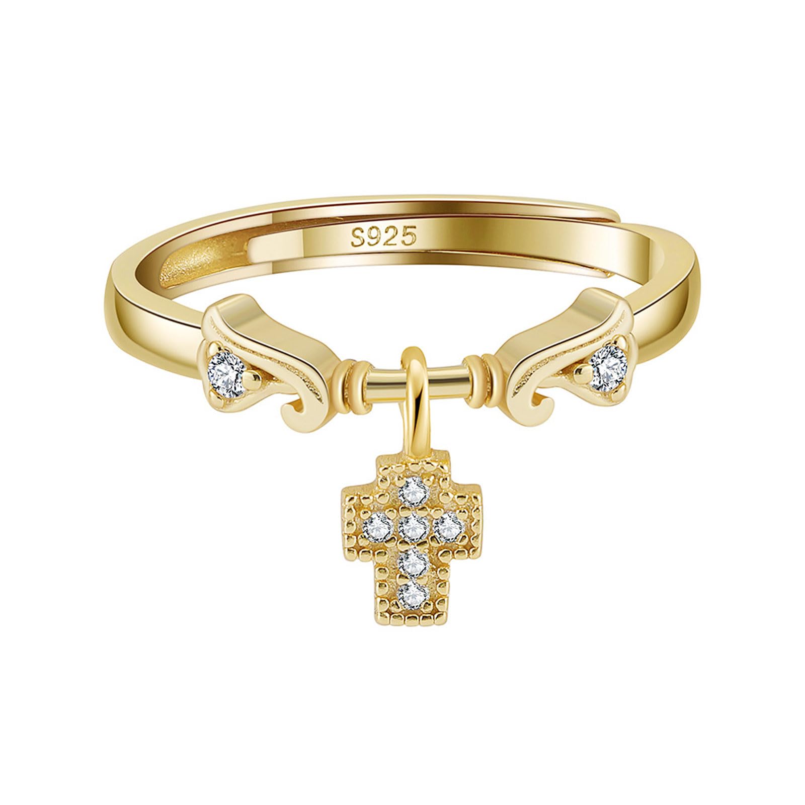 Verstellbare Silberringe Damen 925 – Zirkonia Ring mit Charm Anhänger Schleife/Kleeblatt/Kreuz, Sterling Silber Ring in Gold & Silber