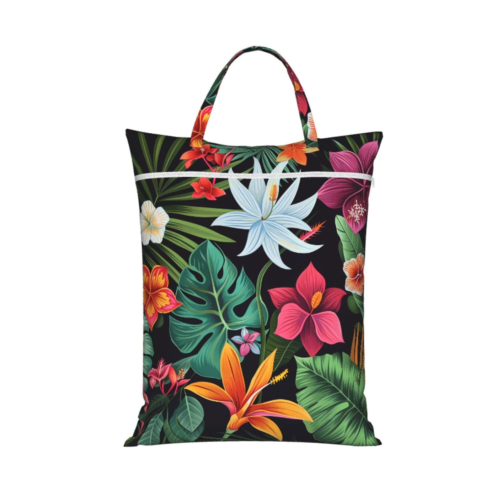 Large Travel Laundry Bags,Tropical Flowers Print with Handle Foldable Laundry Bag for Holidays Gym Swimming and Family Trips, 1Pcs