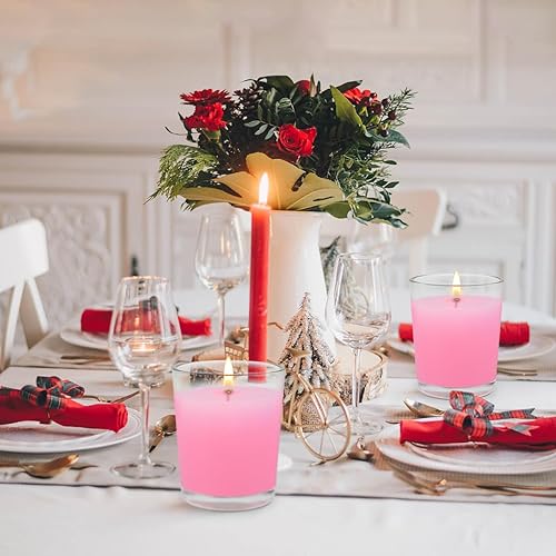 Miniatura 6 de Paquete de 4 velas votivas rosas sin perfume en vidrio, pequeñas velas de cera de soja natural de 1.8 onzas, 2.0 pulgadas, velas de color pastel