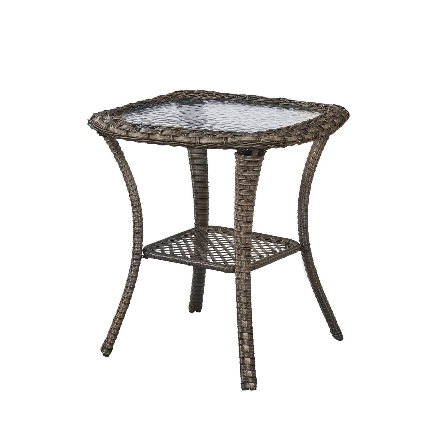 Rilyson Patio Tables Wicker Side Table - Rattan End Table with Glass Top for Outdoor Outside Patio Porch Deck Square Mixed-Grey