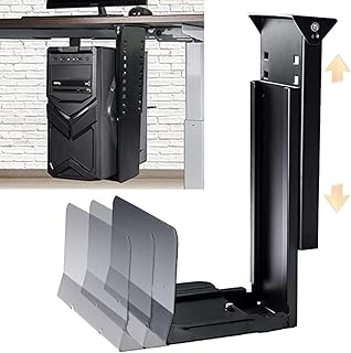 ybaymy Under Desk PC Mount Adjustable Height and Width Computer Tower Stand Under Desk PC Wall Mount Computer Holder Desk PC Tower Stand CPU Holder Max Load 25kg, Black