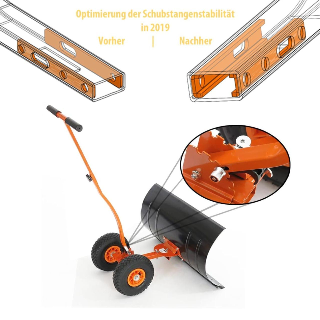 FUXTEC Schneeschaufel auf Rädern FX-SS740, höhenverstellbar - komfortables Schneeräumen, rückenschonender Schneeschieber, Schneeschild 75 cm Arbeitsbreite-Höhe 42 cm, platzsparend da zusammenklappbar