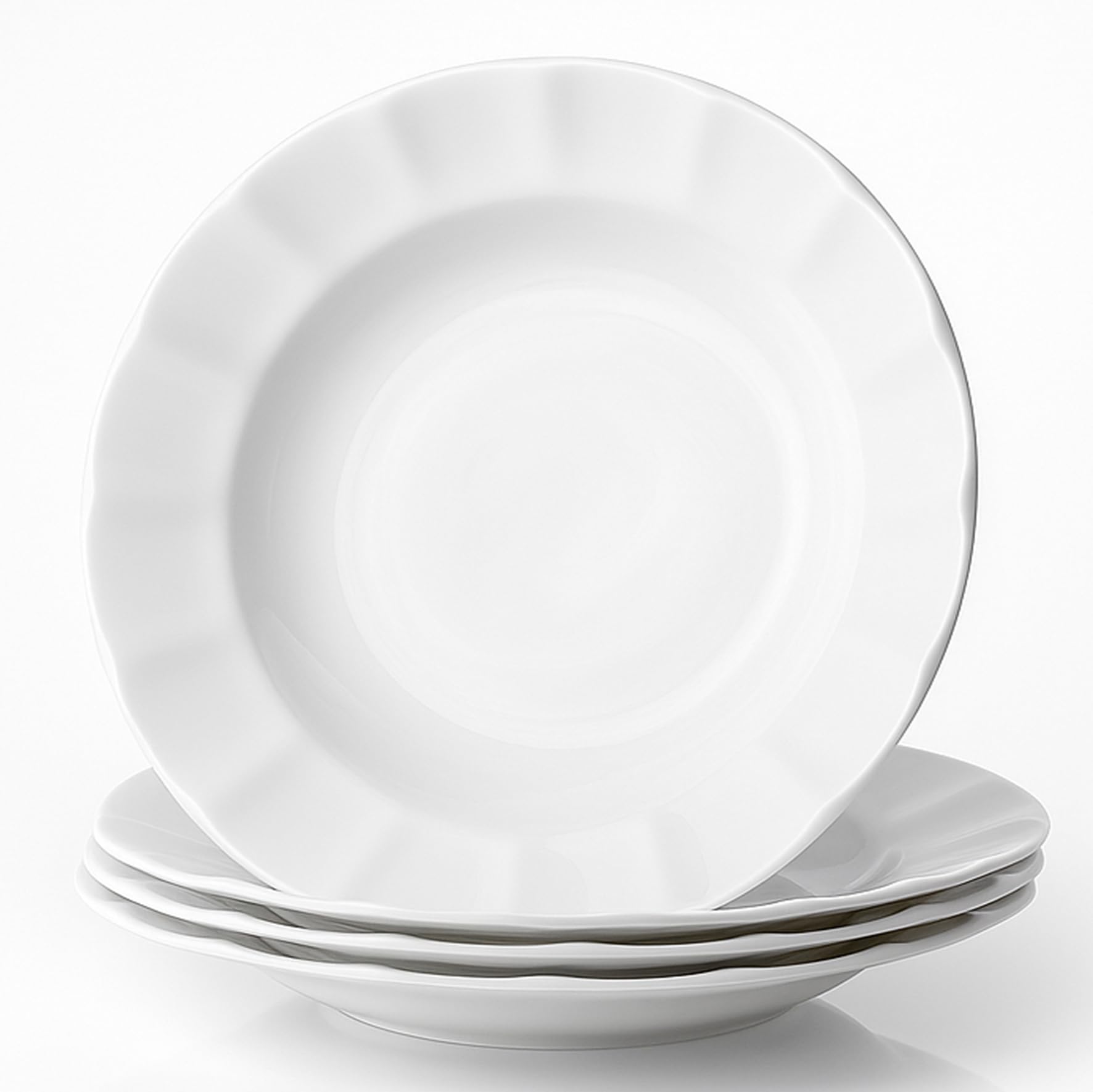 kanthea Bone China 17 oz, Pasta Bowls with Shallow Depth and Wide Rim, 9'' White Ceramic Bowls for...