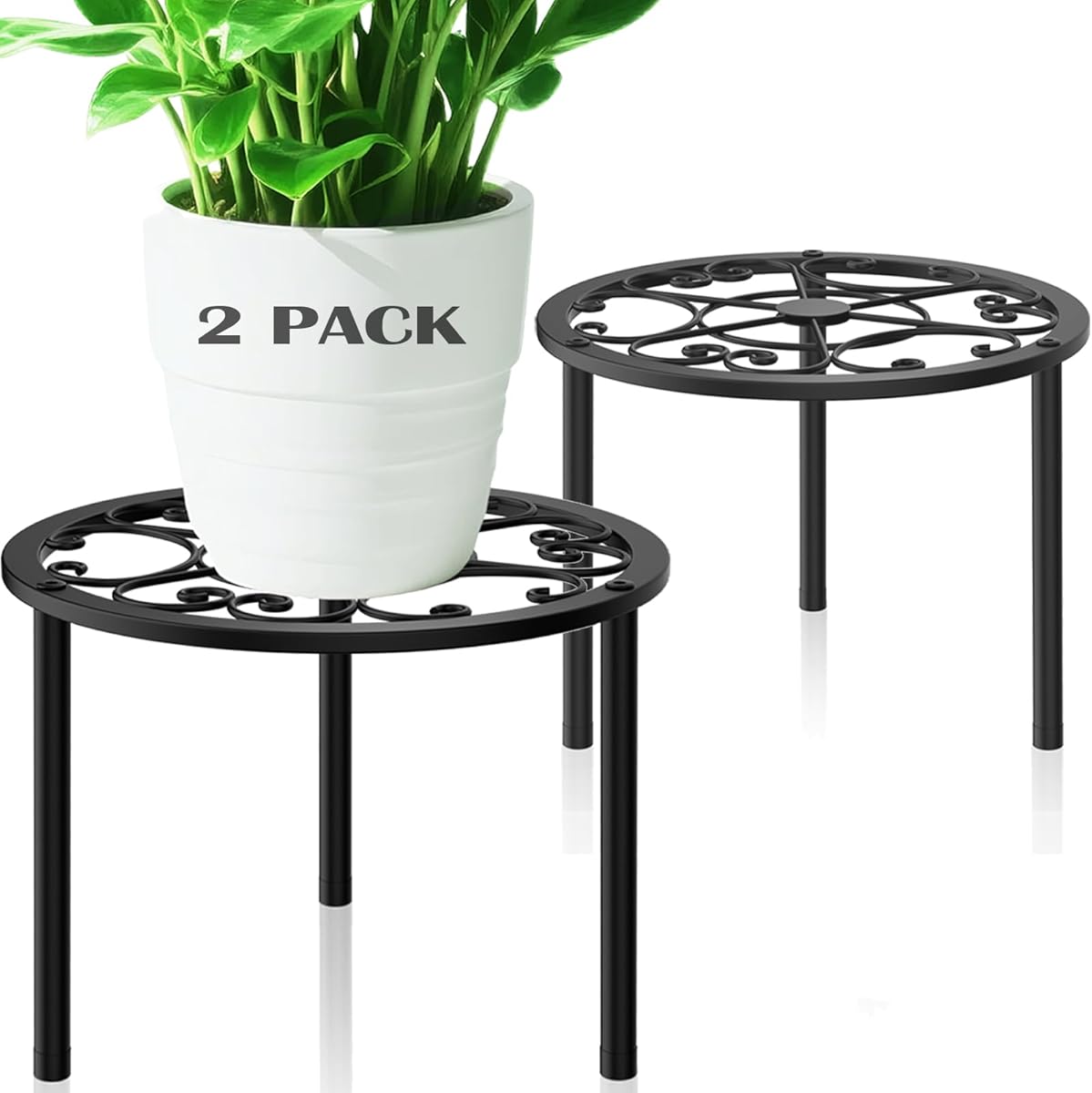 TOSKING Heavy Duty Metal Plant Stands - 10-inch Decorative Round Plant Stand, Adjustable Leveling Feet & Rust-Resistant Finish for Indoor/Outdoor Use