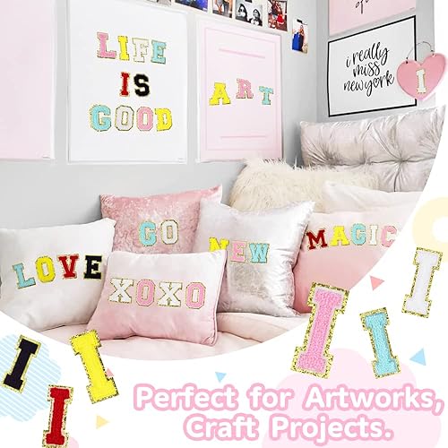 Miniatura 4 de Hekoola Parches de letras de felpilla para ropa, parches de chaqueta de letras, letras universitarias para planchar y coser para tela (6 piezas I, 3