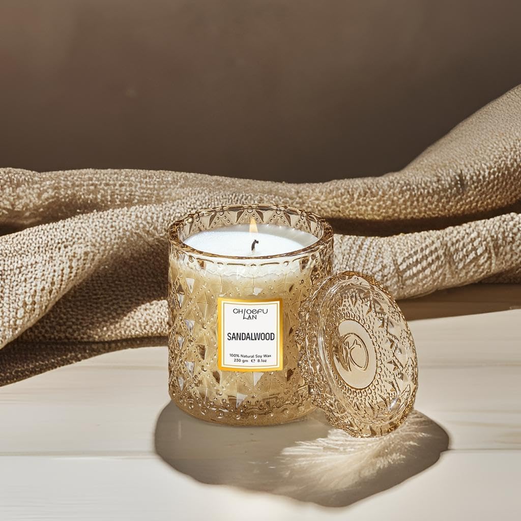 Chloefu LAN Sandalwood Candle, Dad Gifts Candle, Natural Soy Scented Candles for Stress Relief, 55 Hours Lasting Burning, Great Gift for Women & Men - Image 3