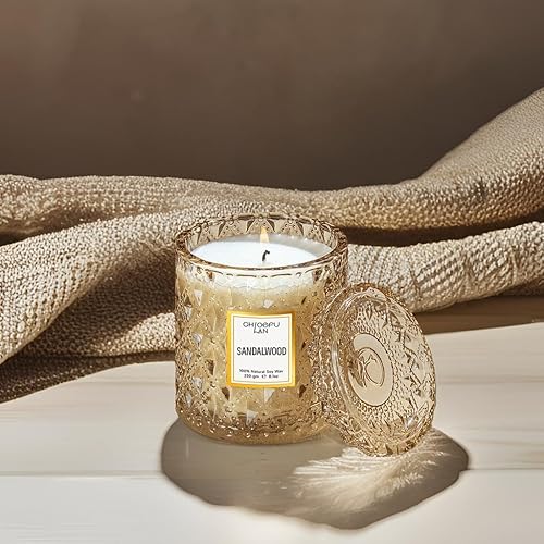 Miniatura 3 de Chloefu LAN Vela de sándalo, vela de regalo para papá, velas perfumadas de soja natural para aliviar el estrés, 55 horas de combustión duradera,